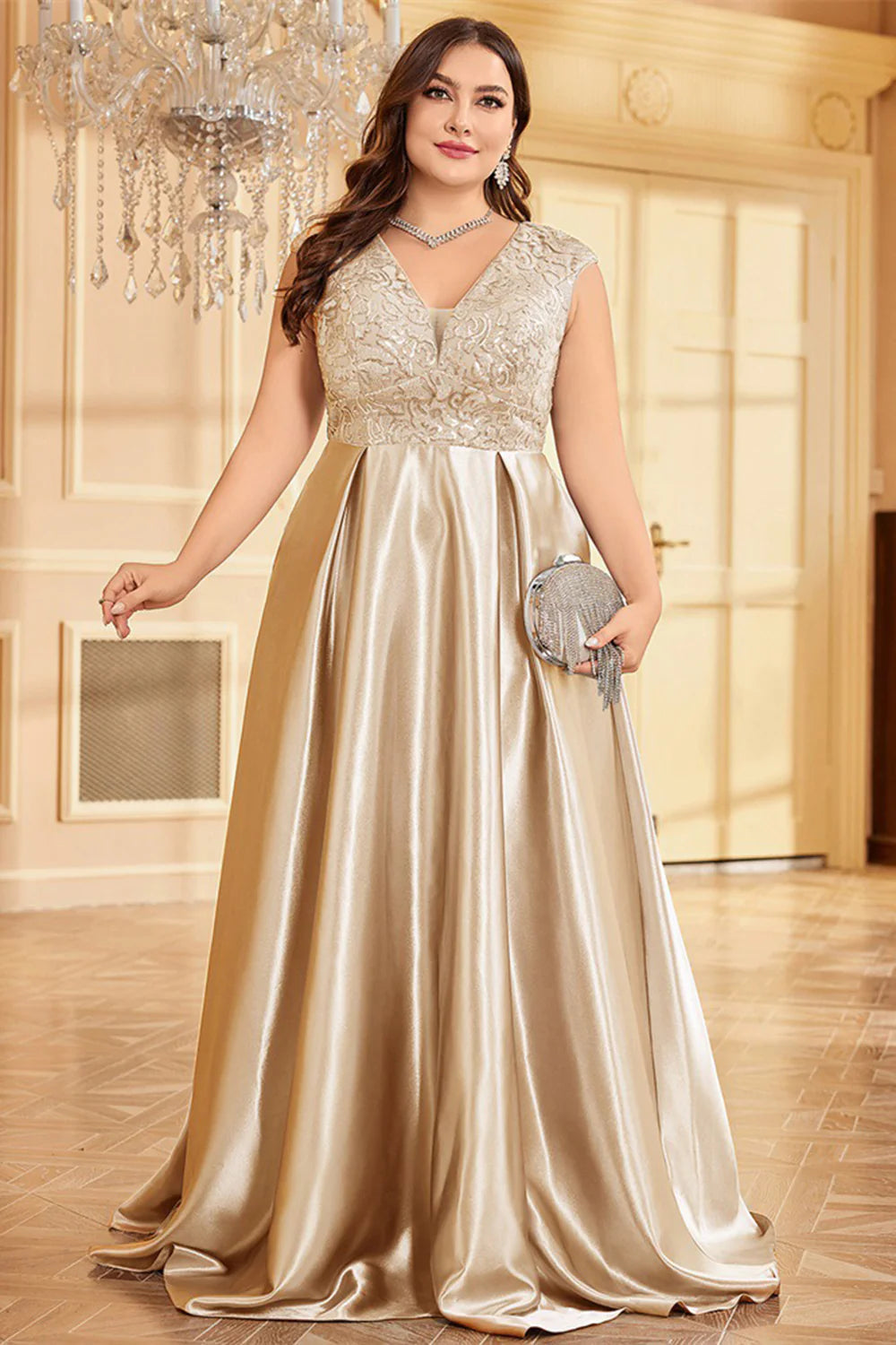 Blush Pink Plus Size Satin Long Mother Of The Bride Dress